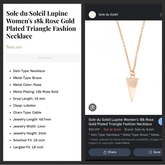 18K Rose Gold Plated Triangle Necklace - Picture 5 of 6